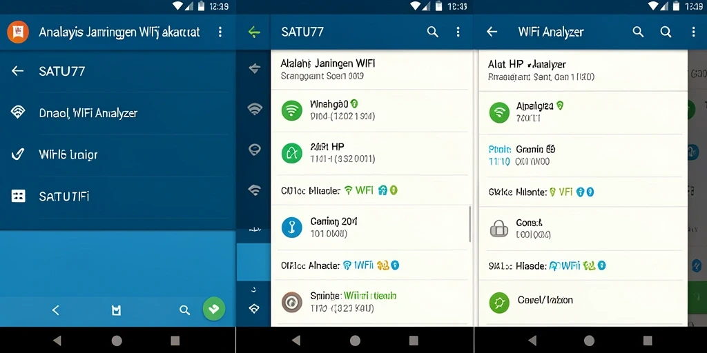 Tampilan antarmuka SATU77 menunjukkan analisis jaringan WiFi secara jelas.